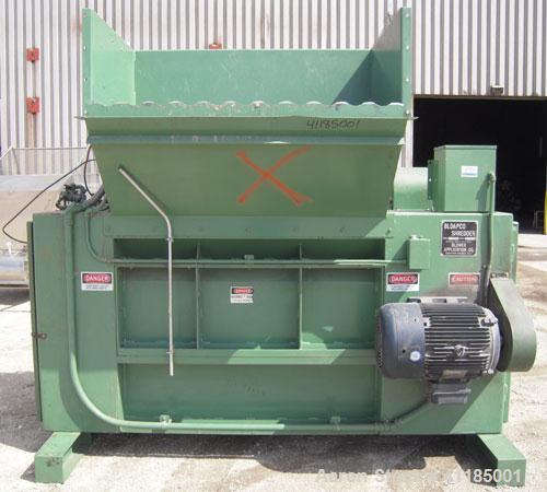 Used Bloapco (Blower Application Co) Shredder, model 3FCS-4058BVA, carbon steel. (4) Shaft unit, approximately 58" x 40" infeed with hopper. Driven by a 40 hp, 3/60/208-230/460 volt, 1770 rpm gearmot...