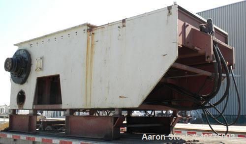 Used Holzmag Single Roll Shredder. Material of construction is carbon steel. 23.4” (600 mm) diameter x 66” (1690 mm) straight side roll with interchangeable knives. Hydraulic ram. Screen with 1.17” x...