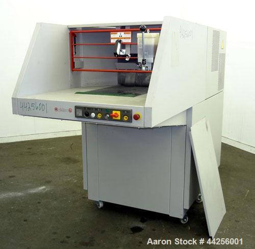 Used MBM DestroyIt Model 5009 Cross-Cut Shredder. 20" Feed opening. Partical size 11/32” x 1-1/2” to 3”, sheet capacity 600, shred speed 24 to 46 feet per minute with conveyor. Automatic reverse and ...