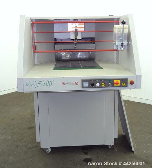 Used MBM DestroyIt Model 5009 Cross-Cut Shredder. 20" Feed opening. Partical size 11/32” x 1-1/2” to 3”, sheet capacity 600, shred speed 24 to 46 feet per minute with conveyor. Automatic reverse and ...