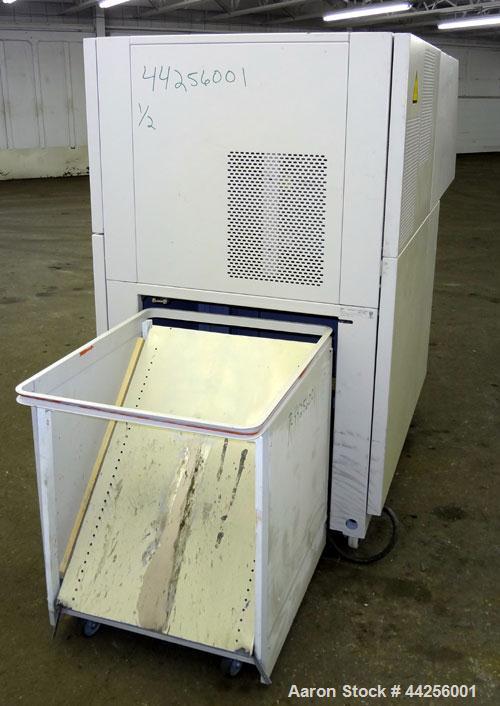Used MBM DestroyIt Model 5009 Cross-Cut Shredder. 20" Feed opening. Partical size 11/32” x 1-1/2” to 3”, sheet capacity 600, shred speed 24 to 46 feet per minute with conveyor. Automatic reverse and ...