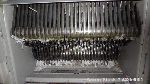 Used MBM DestroyIt Model 5009 Cross-Cut Shredder. 20" Feed opening. Partical size 11/32” x 1-1/2” to 3”, sheet capacity 600, shred speed 24 to 46 feet per minute with conveyor. Automatic reverse and ...