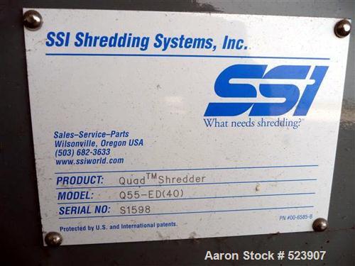 USED: 50 hp SSI shredder, model Q55-ED(40), ram feed. Previously used for medical waste shredding. Low hours.