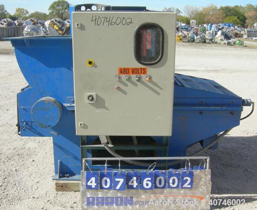 Used Vecoplan single shaft shredder, model VAZ 120/105C, carbon steel. Approximately 8" diameter x 42 1/4" wide rotor with bolt-on cutters. 42 3/16" x 48 7/8" feed opening with 43" tall bolt on hoppe...