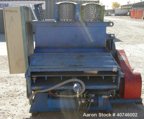 Used Vecoplan single shaft shredder, model VAZ 120/105C, carbon steel. Approximately 8" diameter x 42 1/4" wide rotor with bolt-on cutters. 42 3/16" x 48 7/8" feed opening with 43" tall bolt on hoppe...