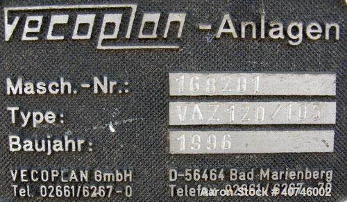 Used Vecoplan single shaft shredder, model VAZ 120/105C, carbon steel. Approximately 8" diameter x 42 1/4" wide rotor with bolt-on cutters. 42 3/16" x 48 7/8" feed opening with 43" tall bolt on hoppe...