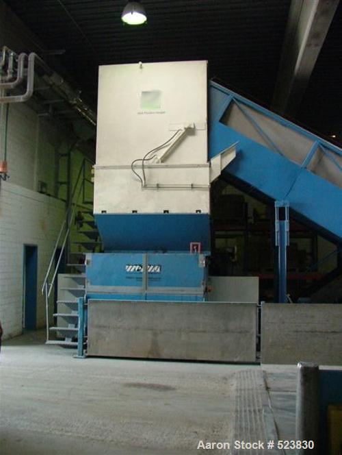 USED: Weima shredder, type WLK 20/2X55, complete line for resizing. (1) Super Jumbo, driven by 2 x 55 kW motors. Width of rotor 78.7" (2000mm), diameter of rotor 23.6" (600mm). (1) S & S tunnel metal...