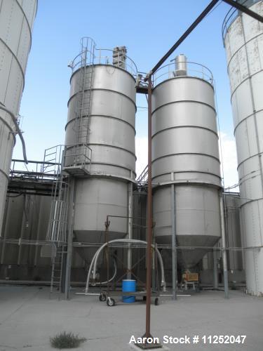 Used- Silo, 20,000 Gallon Tank. Stainless steel construction. Unit measures 11' 6" diameter x 25' straight side, with 6' dee...