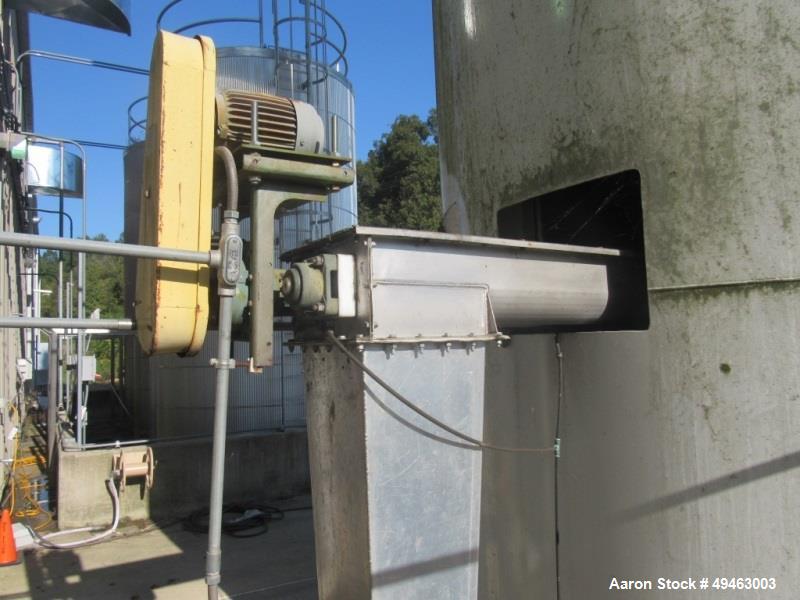 Used Columbian TecTank / Silo, 3,940. 12’ diameter x 55’ high. Carbon Steel. Skirt mounted. Available at extra cost: Pneumatic Conveying system, Pumps, Ladder). Last used for Granulated Sugar.