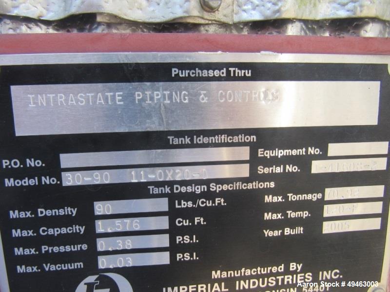 Used Columbian TecTank / Silo, 3,940. 12’ diameter x 55’ high. Carbon Steel. Skirt mounted. Available at extra cost: Pneumatic Conveying system, Pumps, Ladder). Last used for Granulated Sugar.
