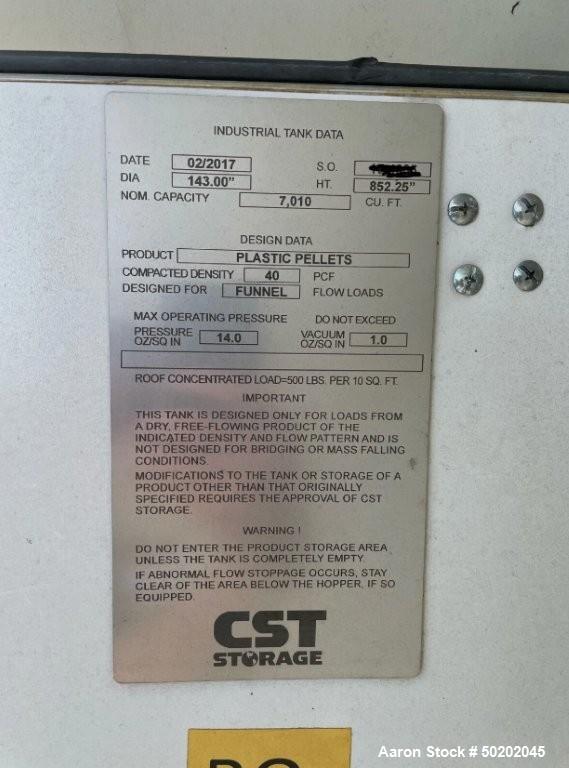 Used CST Pellet Resin Silo – 7,000 Cu. Ft. Capacity, 143" Dia x 71' High
