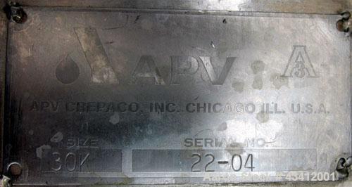 Used APV Crepaco Storage Silo, Size 30K, 30,000 Gallon (4009 Cubic Feet), 316L Stainless Steel, Vertical.  Approximate 136” diameter x 545” overall height. Dished top, sloped bottom. (2) Sections on ...