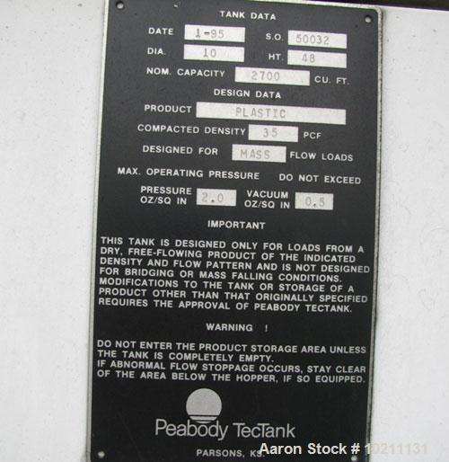 Used-Peabody TEC Tank, 2700 Cubic Foot Gravity Blender System.Internal tube design for pneumatic conveying circulation blend...