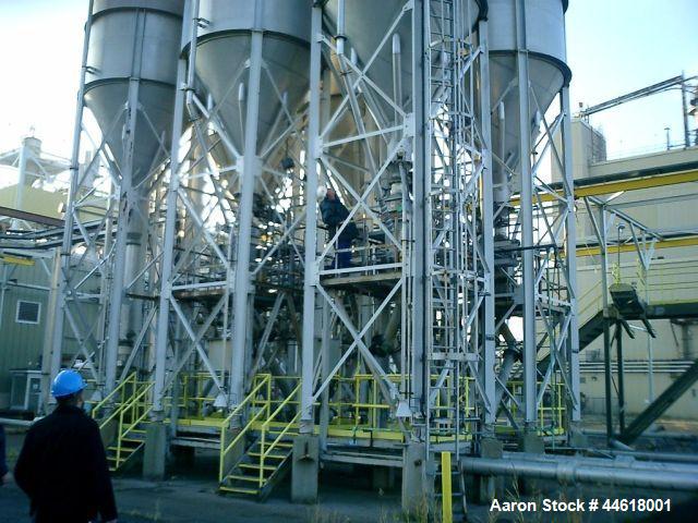 Used Pneuveyor Vertical Polymer Blending Silo, Model TK-3401 1-6, Aluminum construction, 2653 cubic foot capacity. 10 foot diameter X 32 foot straight side X 8'-7" cone bottom. Overall height is 57 f...