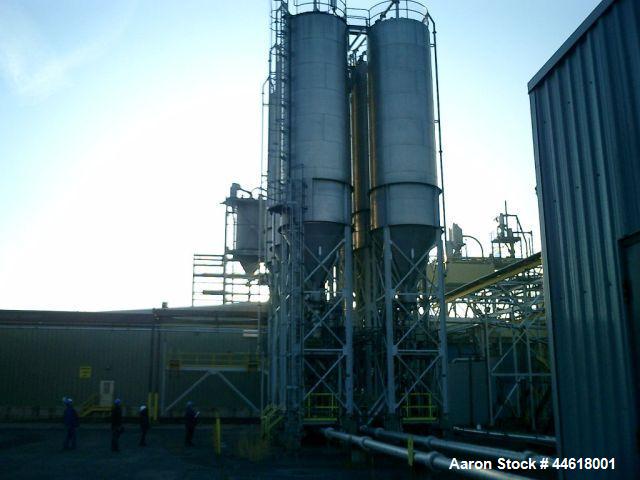 Used Pneuveyor Vertical Polymer Blending Silo, Model TK-3401 1-6, Aluminum construction, 2653 cubic foot capacity. 10 foot diameter X 32 foot straight side X 8'-7" cone bottom. Overall height is 57 f...