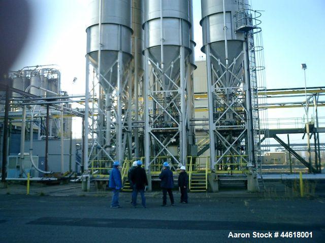 Used Pneuveyor Vertical Polymer Blending Silo, Model TK-3401 1-6, Aluminum construction, 2653 cubic foot capacity. 10 foot diameter X 32 foot straight side X 8'-7" cone bottom. Overall height is 57 f...