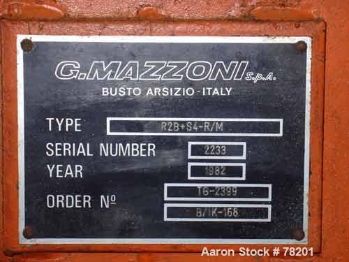 Used Mazzoni High Efficiency Soap Plodder/Extruder, Model M-400. Plodder:  stainless steel contact parts, 22-3/4" wide x 21-1/2" long top feed opening with side feed, breaker assisted. (1) 15" diamet...