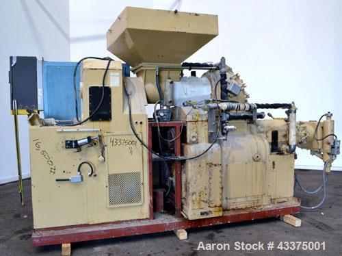 Used Meccaniche Moderne Duplex Vacuum Plodder. 1st Stage is a 10” diameter x 36” long 304 stainless steel refiner screw with feed hopper, approximate 12” long section of carbon steel jacketed barrel....