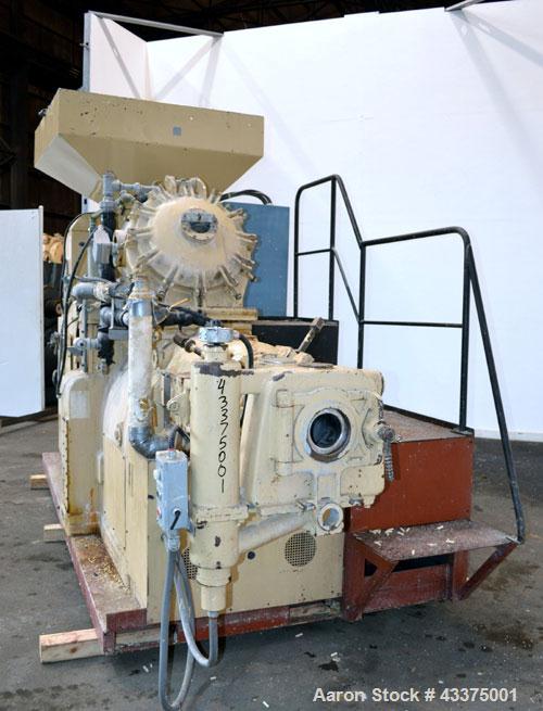 Used Meccaniche Moderne Duplex Vacuum Plodder. 1st Stage is a 10” diameter x 36” long 304 stainless steel refiner screw with feed hopper, approximate 12” long section of carbon steel jacketed barrel....