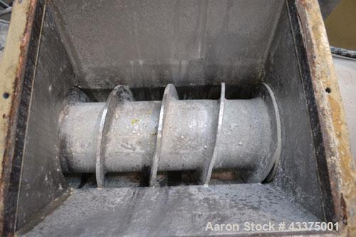 Used Meccaniche Moderne Duplex Vacuum Plodder. 1st Stage is a 10” diameter x 36” long 304 stainless steel refiner screw with feed hopper, approximate 12” long section of carbon steel jacketed barrel....