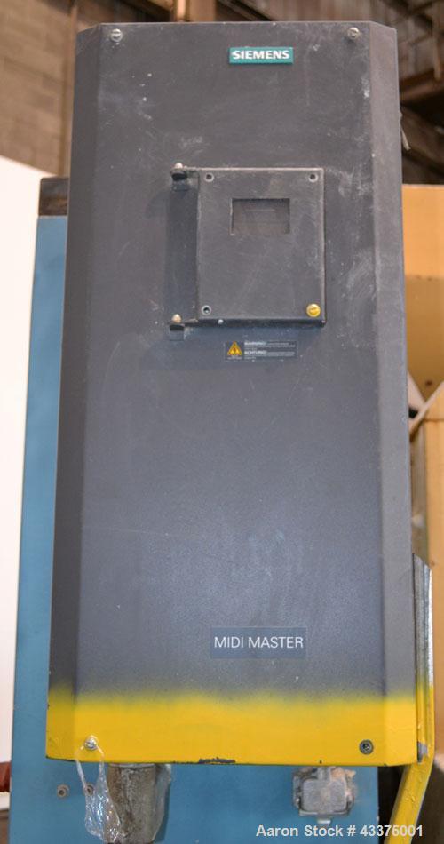 Used Meccaniche Moderne Duplex Vacuum Plodder. 1st Stage is a 10” diameter x 36” long 304 stainless steel refiner screw with feed hopper, approximate 12” long section of carbon steel jacketed barrel....