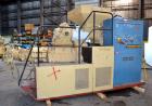 Used Meccaniche Moderne Duplex Vacuum Plodder. 1st Stage is a 10” diameter x 36” long 304 stainless steel refiner screw with feed hopper, approximate 12” long section of carbon steel jacketed barrel....