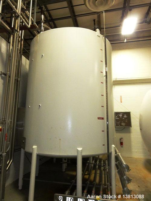 Used-Mueller 5,000 Gallon Top Agitated Tank, R-22 cooling coils, mild steel exterior shell, dish top and dish bottom, bottom...