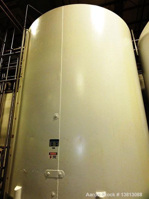 Used Mueller 5,000 Gallon Top Agitated Tank, R-22 cooling coils, mild steel exterior shell, dish top and dish bottom, bottom side manway, (8) mild steel legs, 2" bottom center tri-clamp discharge, 9'...