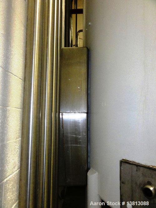 Used Mueller 5,000 Gallon Top Agitated Tank, R-22 cooling coils, mild steel exterior shell, dish top and dish bottom, bottom side manway, (8) mild steel legs, 2" bottom center tri-clamp discharge, 9'...