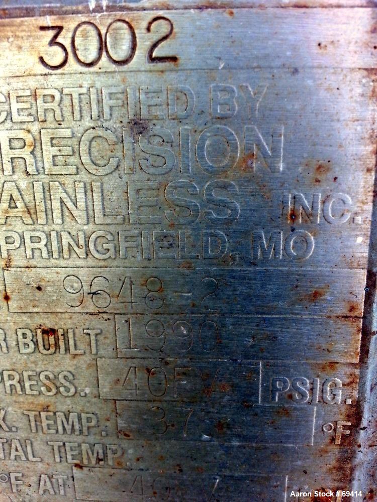 Used 1650 Gallon Stainless Steel Precision Stainless Reactor