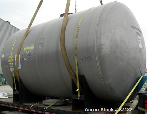 USED: Tank, 6700 gallon, aluminum, horizontal. Approximate 106" diameter x 158" straight side, dished ends. Openings: top (4) 2", 20" manway with cover; 1" end bottom outlet. Mounts on carbon steel s...