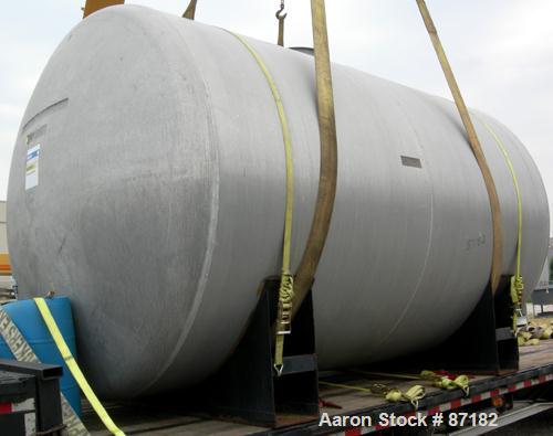 USED: Tank, 6700 gallon, aluminum, horizontal. Approximate 106" diameter x 158" straight side, dished ends. Openings: top (4) 2", 20" manway with cover; 1" end bottom outlet. Mounts on carbon steel s...