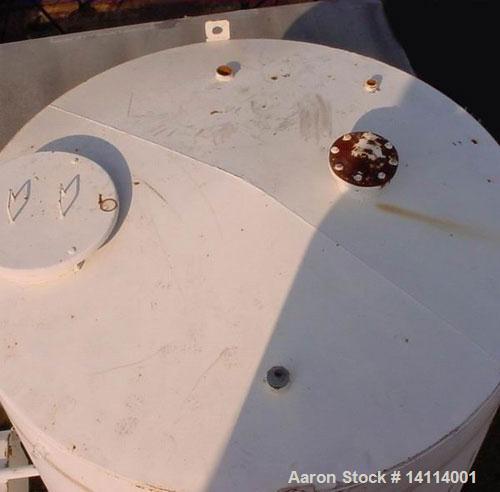 Used 9,840 US Gallon Carbon Steel Tank. Vertical, 10' diameter x 17' high (T-T). 12" dome top. Flat bottom with 3" drain. Top and bottom manway. Overall height 18'6". Top lifting lug.
