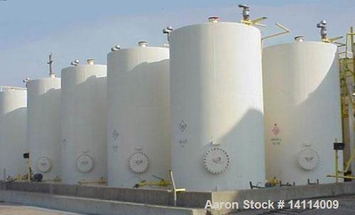 Used 9,840 US Gallon Carbon Steel Tank. Vertical, 10' diameter x 17' high (T-T). 12" dome top. Flat bottom with 3" drain. Top and bottom manway. Overall height 18'6". Top lifting lug.