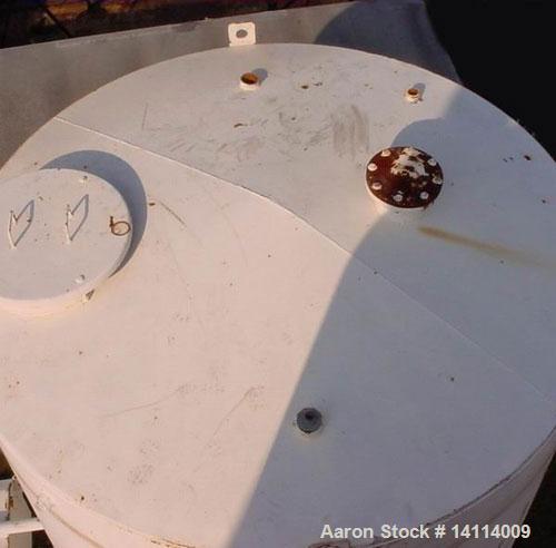 Used 9,840 US Gallon Carbon Steel Tank. Vertical, 10' diameter x 17' high (T-T). 12" dome top. Flat bottom with 3" drain. Top and bottom manway. Overall height 18'6". Top lifting lug.