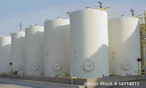 Used 9,840 US Gallon Carbon Steel Tank. Vertical, 10' diameter x 17' high (T-T). 12" dome top. Flat bottom with 3" drain. Top and bottom manway. Overall height 18'6". Top lifting lug.
