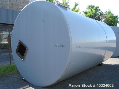 Used Tank, 12,300 gallon, carbon steel, horizontal. Approximately 10'6" diameter x 19' straight side, flat ends. Side manway, end manway, 4" end bottom outlet. Mounted on 3 saddles.
