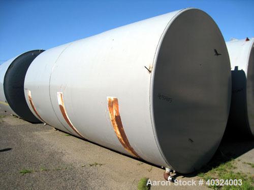 Used Tank, 12,300 gallon, carbon steel, horizontal. Approximately 10'6" diameter x 19' straight side, flat ends. Side manway, end manway, 4" end bottom outlet. Mounted on 3 saddles.