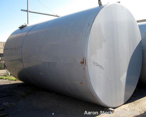 Used Tank, 12,300 gallon, carbon steel, horizontal. Approximately 10'6" diameter x 19' straight side, flat ends. Side manway, end manway, 4" end bottom outlet. Mounted on 3 saddles.