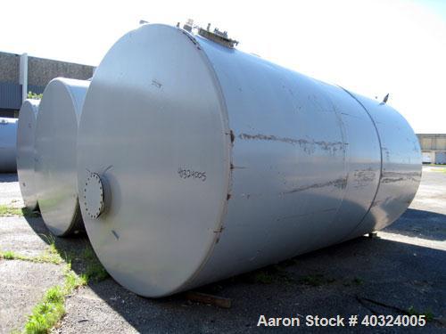 Used Tank, 12,300 gallon, carbon steel, horizontal. Approximately 10'6" diameter x 19' straight side, flat ends. Side manway, end manway, 4" end bottom outlet. Mounted on 3 saddles.