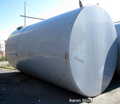 Used Tank, 12,300 gallon, carbon steel, horizontal. Approximately 10'6" diameter x 19' straight side, flat ends. Side manway, end manway, 4" end bottom outlet. Mounted on 3 saddles.