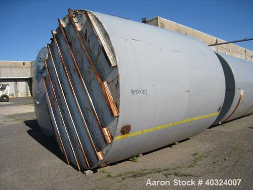 Used Tank, 8500 gallon, carbon steel,  vertical. Approximately 11' diameter x 12' straight side, dished top, flat bottom. Top manway, 4" NPT end bottom outlet.