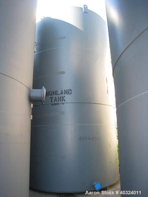 Unused- Highland Tank, 16,920 gallon, carbon steel, vertical. Approximately 12' diameter x 20' straight side, slight coned top, flat bottom. U.L. 142 labeled for above ground flammable storage. Openi...