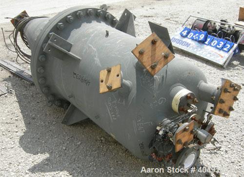Used Missouri Boiler pressure tank, 145 gallon, carbon steel, vertical. Approximately 29" diameter x 48" straight side x 54" coned bottom, dish top. Internal rated 125 psi at 290 deg F. Openings: top...