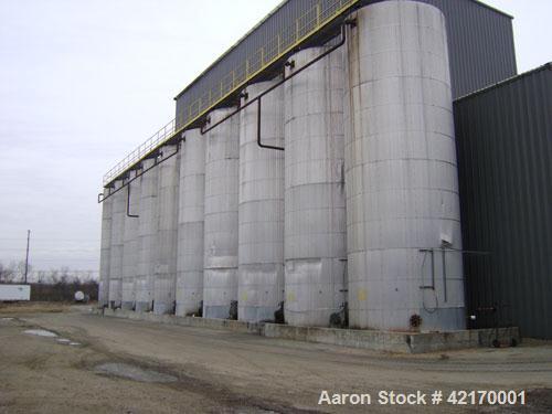 Used Approximate 30,000 Gallon Carbon Steel Storage Tank. Vertical, approximately 12' diameter x 32' high. Flat top and flat bottom. Insulated. Side bottom and top manways. Last used to store animal ...
