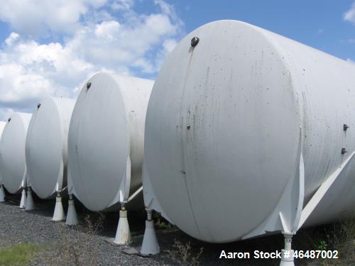 Used Glass Lined Horizontal Storage Tank , Approximately 21,000 Gallon. Approximately 12' diameter x 252" long. Dished ends. On legs. Internal rated 15 PSI at 400 Deg F. Front manway with cover. Glas...
