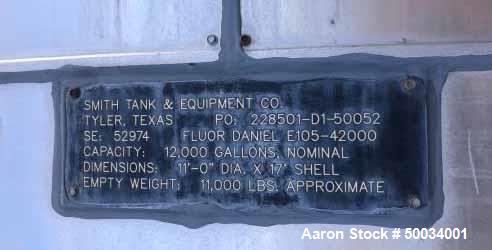 Used Smith Tank & Equipment Co, 12,000 gallon Carbon Steel Tank