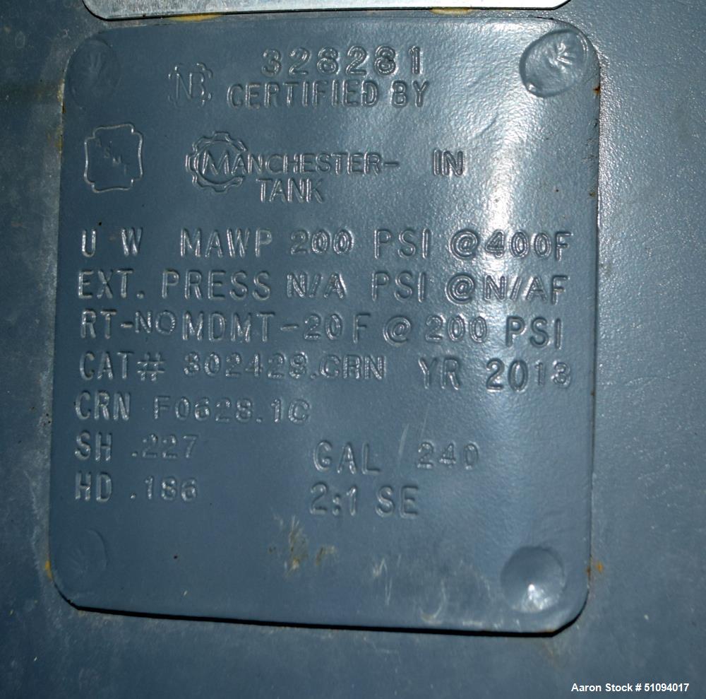 Used- Manchester Pressure Receiving Tank, 240 Gallons