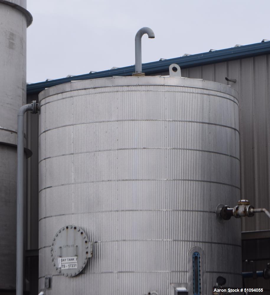 Used Par Piping & Fabrication Tank, 8500 Gallon, A36 Carbon Steel, Vertical. Approximate 132" diameter x " straight side, coned top & bottom. Internal rated -20 to 350 degrees F. Approximate 4" cente...