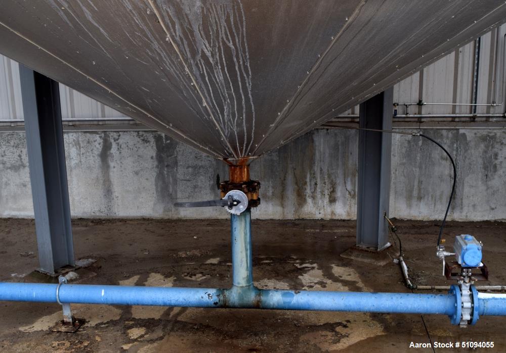 Used Par Piping & Fabrication Tank, 8500 Gallon, A36 Carbon Steel, Vertical. Approximate 132" diameter x " straight side, coned top & bottom. Internal rated -20 to 350 degrees F. Approximate 4" cente...